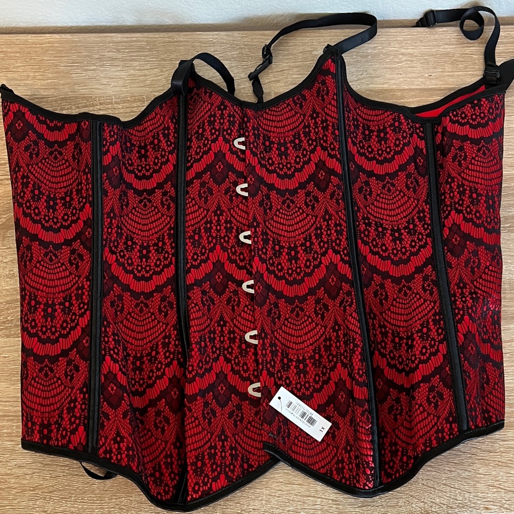 Adore Me Red and Black Lace Corset